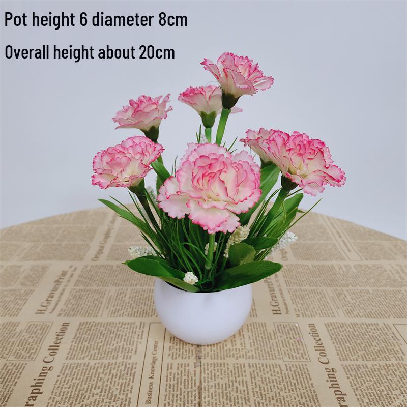 Small Silk Carnation Decorative Flower In Pot for Living Room, Coffee Table, or Dining Table Arrangement
