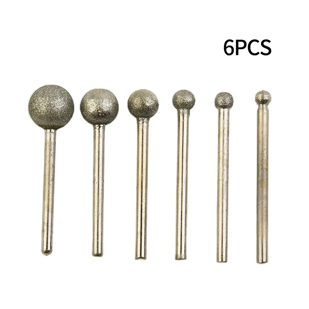 6 PCS Round Spherical Head Grinding Bit Coated Mounted Point Ball 4-12mm Burs Coarse Stone Drilling Metal Abrasive Tool