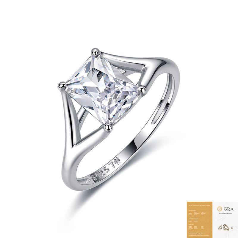 Moissanite Solitaire Ring 925 Sterling Silver Split Shank 5x7mm VVS1 D Color Rectangular Jewelry for Women