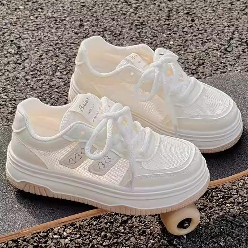 2025 Trendy White Mesh Upper Sneakers Versatile Casual Shoes for Skirts Lightweight Breathable