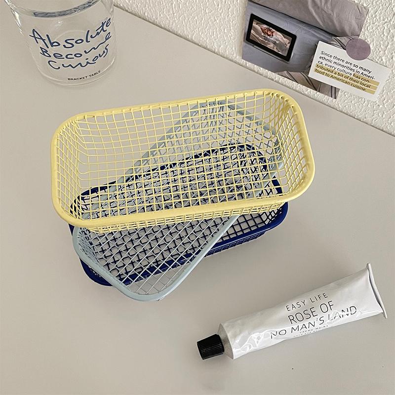 Metal Storage Basket Desktop Sundries Organizer Make Up Sorting Holder Stationerry Pocards Case Office Home Supplies
