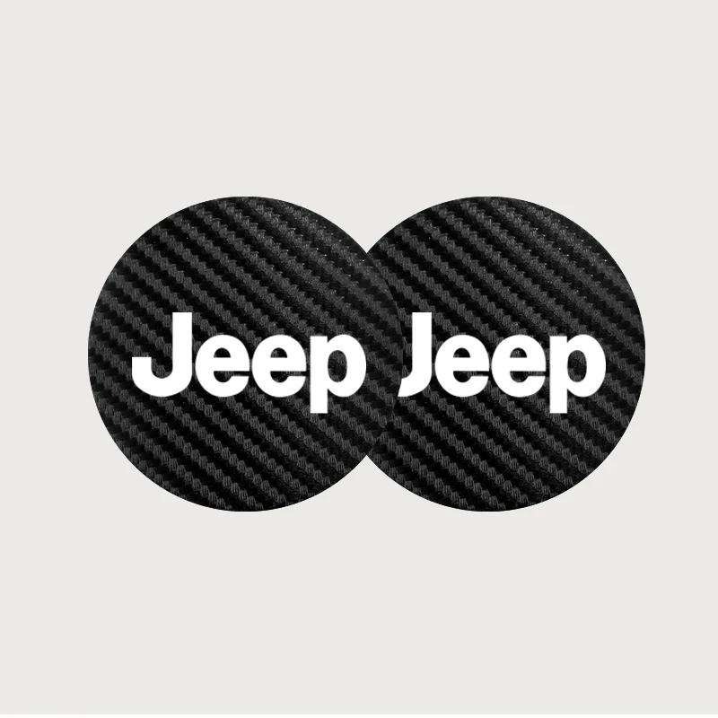 For Jeep 2Pcs Car Interior Leather Coaster Anti-noise Water Cup Pad For Jeep Wrangler Grand Cherokee Compass Wagoneer Gladiat