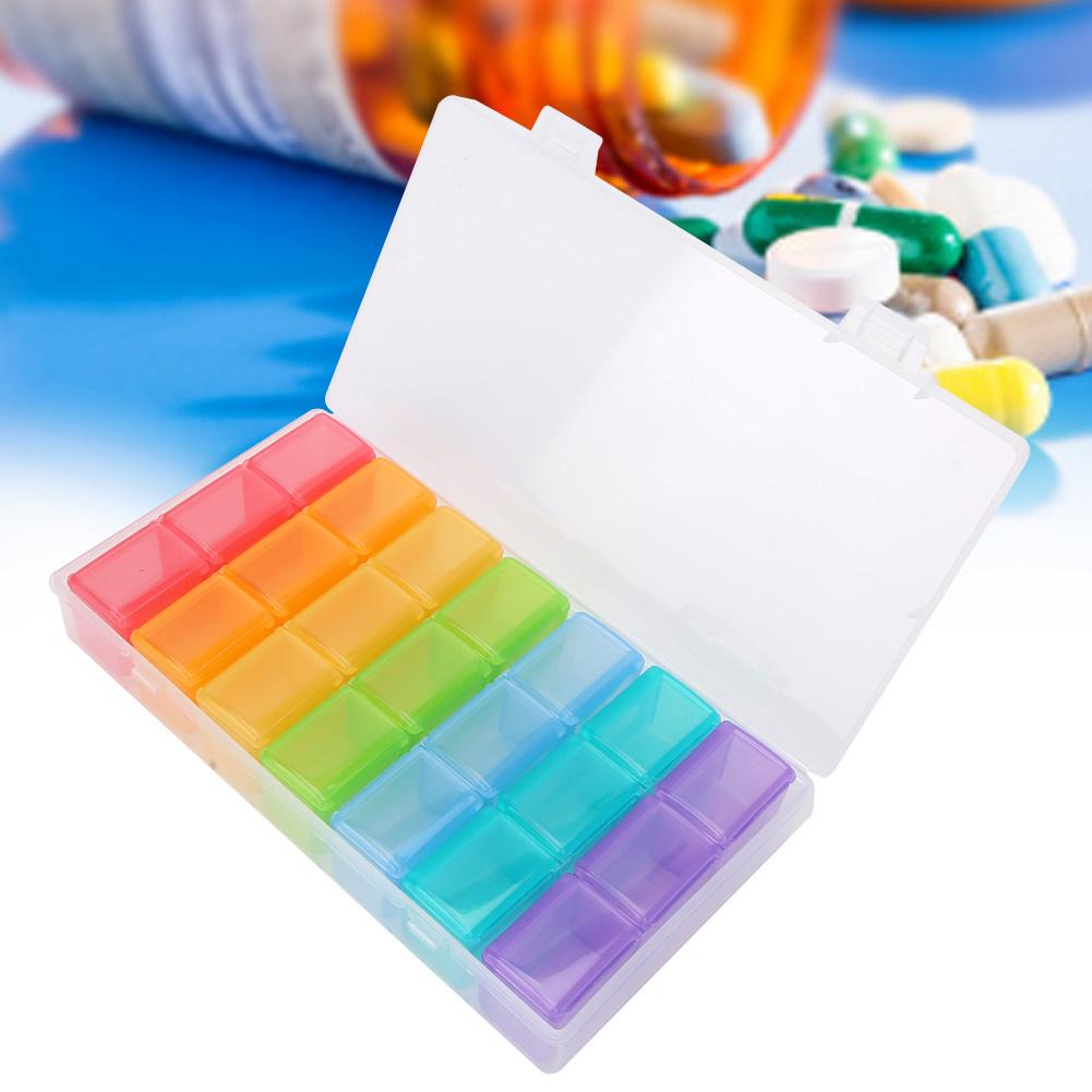 21 Grids Colorful Portable Mini Weekly Medicine Box Tablets Storage Case Container Organizer