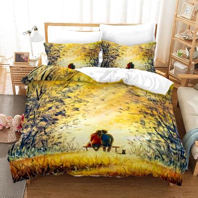 Set cu tematică de cuplu Huse de pilotă Cadou de Ziua Îndrăgostiților pentru Cuplu Soție Set de lenjerie de pat din poliester King Queen Full Size Huse pentru plapumă