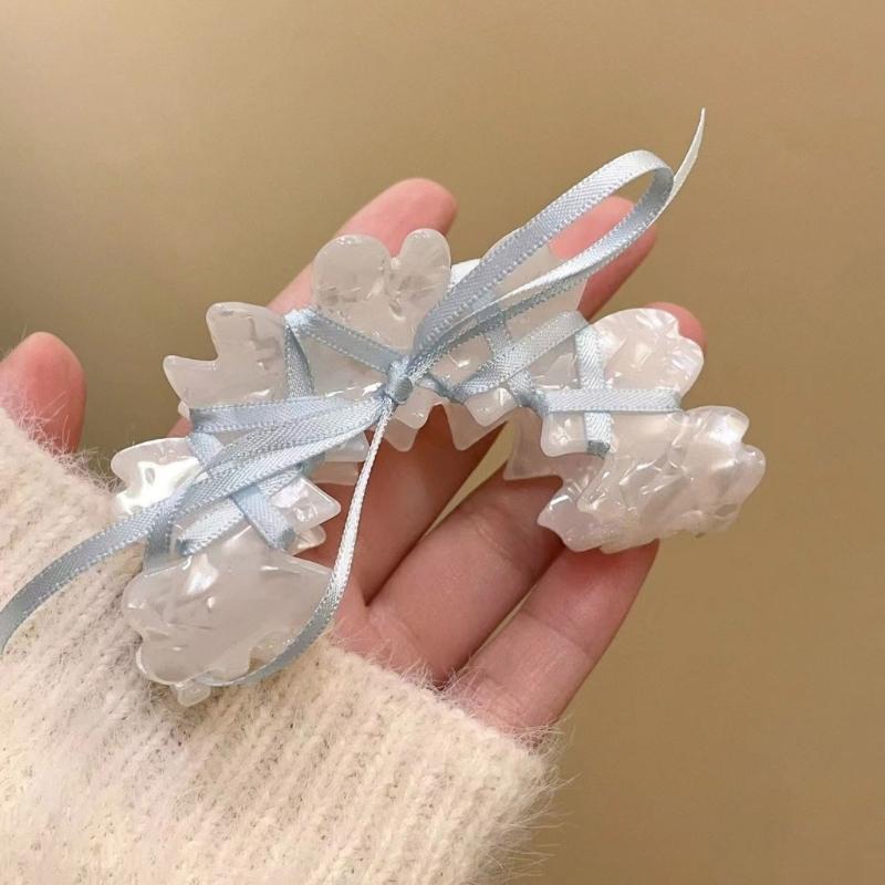 Acrylic Butterfly Knot Hair Clip with Ribbon Tie Stylish and Elegant Hair Pins Headwear Accessory for Women and Girls