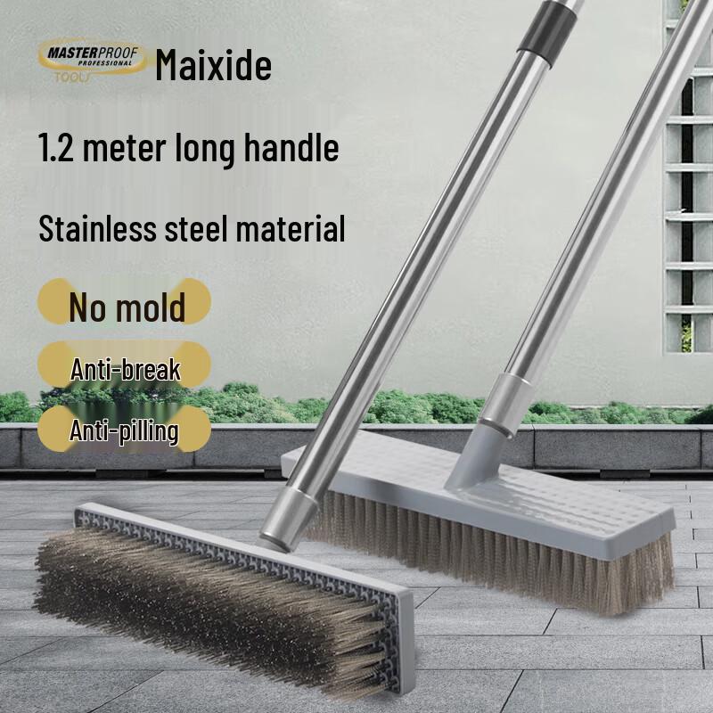 MASTERPROOF Long Handle Stainless Steel Wire Floor Cleaning Brush
