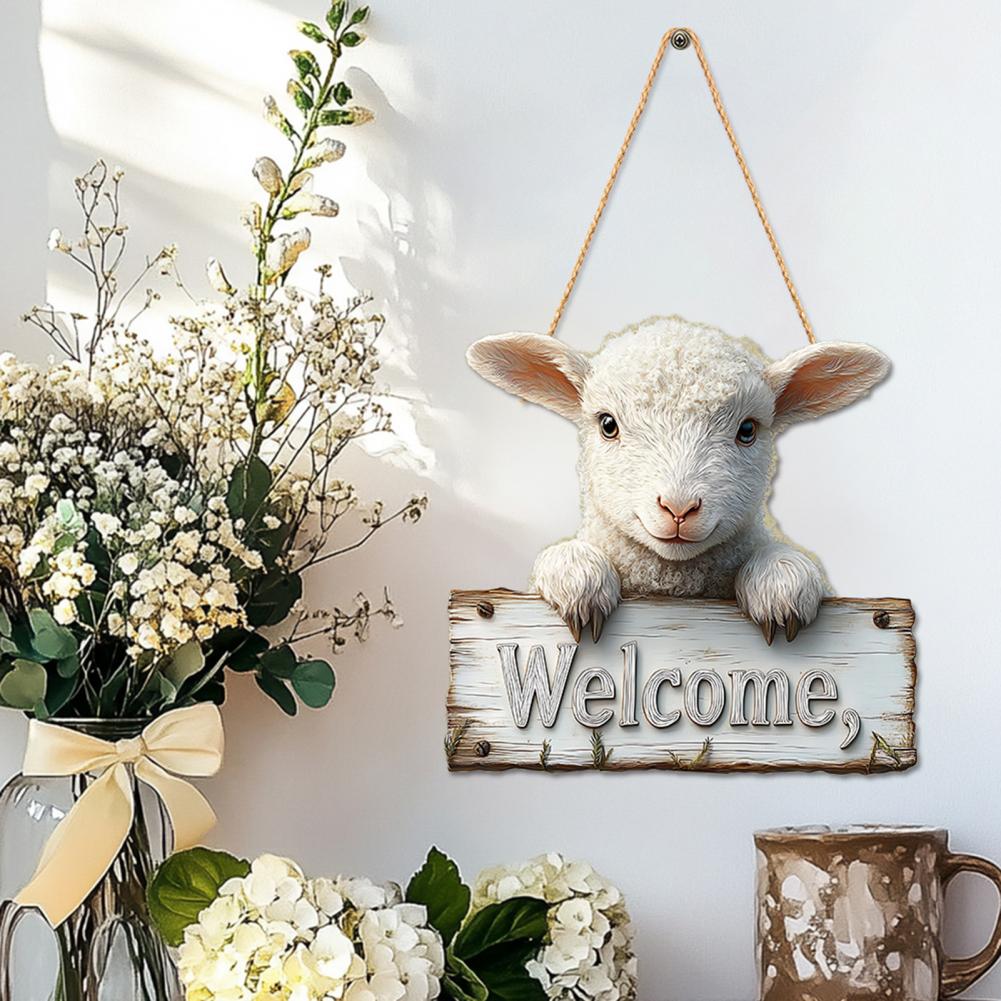 Wall Decoration Rustic Farmhouse Sheep Welcome Door Sign Indoor Outdoor Lamb Hanger Decoration Decorative Wall Plaque
