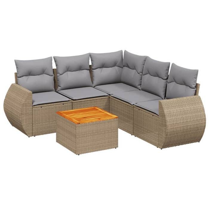 VidaXL Salon de jardin avec coussins 6 pcs beige résine tressée 3257333