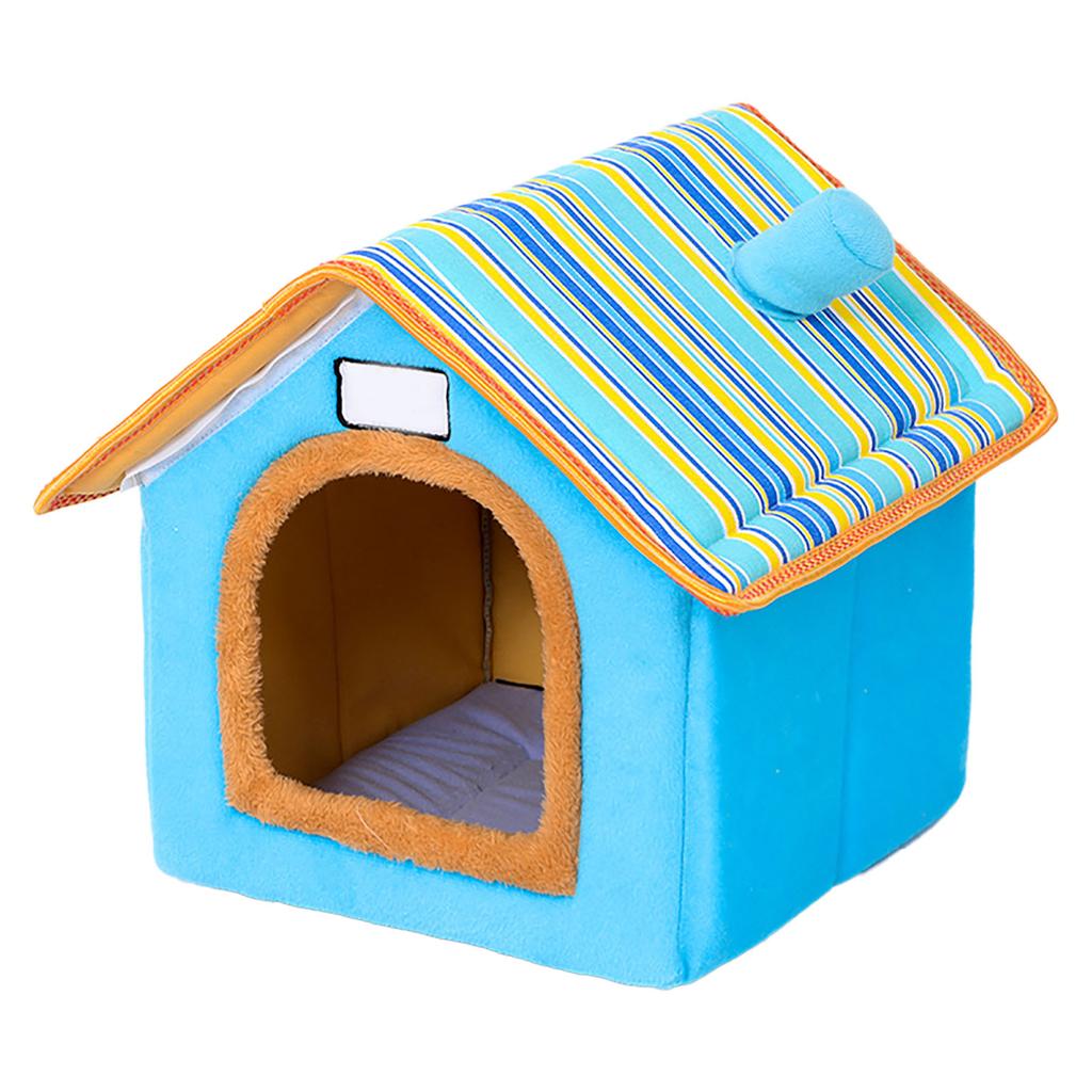 Winter Pet Bed House with Removable Pad Washable Cute Comfortable Warm Pet Bed House for Dogs and Cats Blue