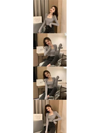 Women's Slim Fit Knitted Sweater: Stylish Square Neck Two-Piece Design for Autumn/Winter