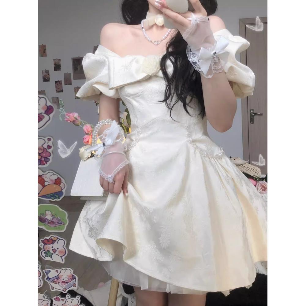 Puff sleeve bow dress fairy summer birthday dress fugitive princess puffy short dress petite