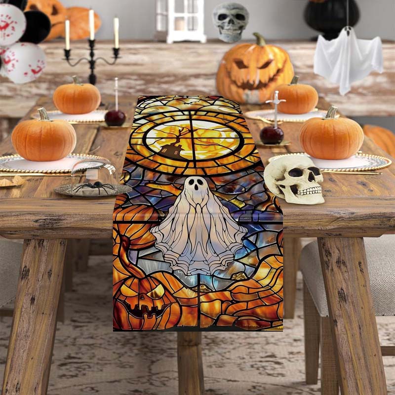 Дорожка для стола на Хэллоуин Призрачная тыква Церковные витражи Готические дорожки — фото 2