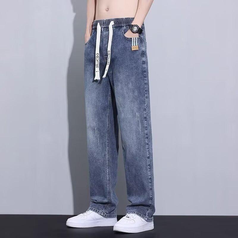 

Мужские джинсы летние эластичная талия широкие прямые молодежная мода L синий