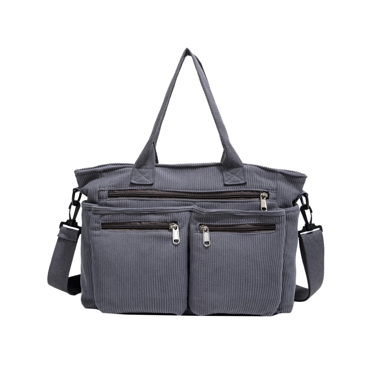 

Large Capacity Corduroy Shoulder Bag for Women – Multi-Pocket Tote with Zipper Compartments and Stylish Design сірий колір