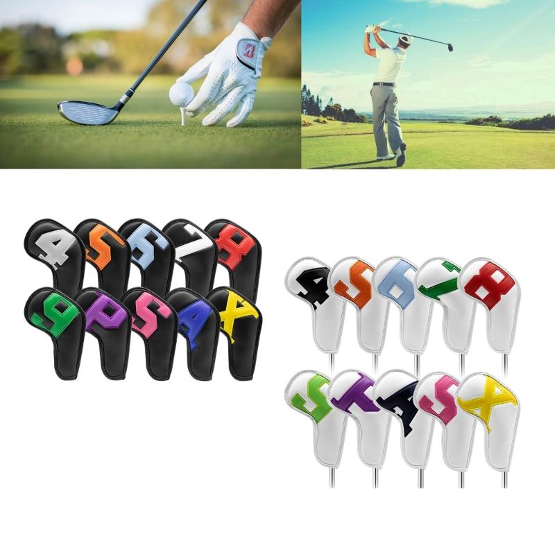 10Pcs Leather Golf Iron Head Covers Golf Headcover Protective Cover Waterproof Golf Club Head Covers Putter Protector