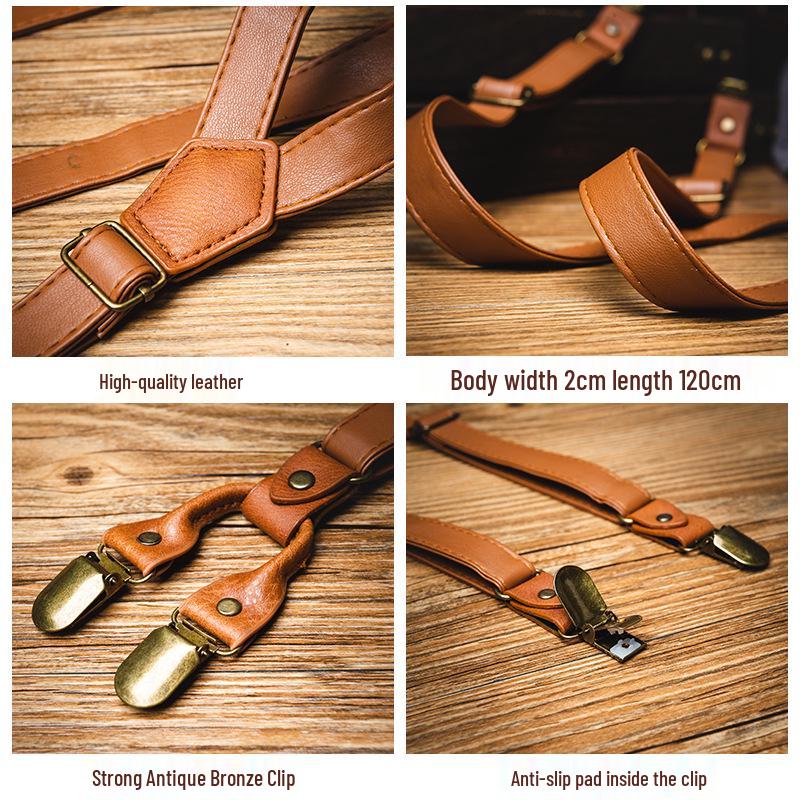 Clips de Tirantes Antideslizantes Unisex de Cuero PU Retro Británico para Monos, Ideales para Usuarios con Sobrepeso