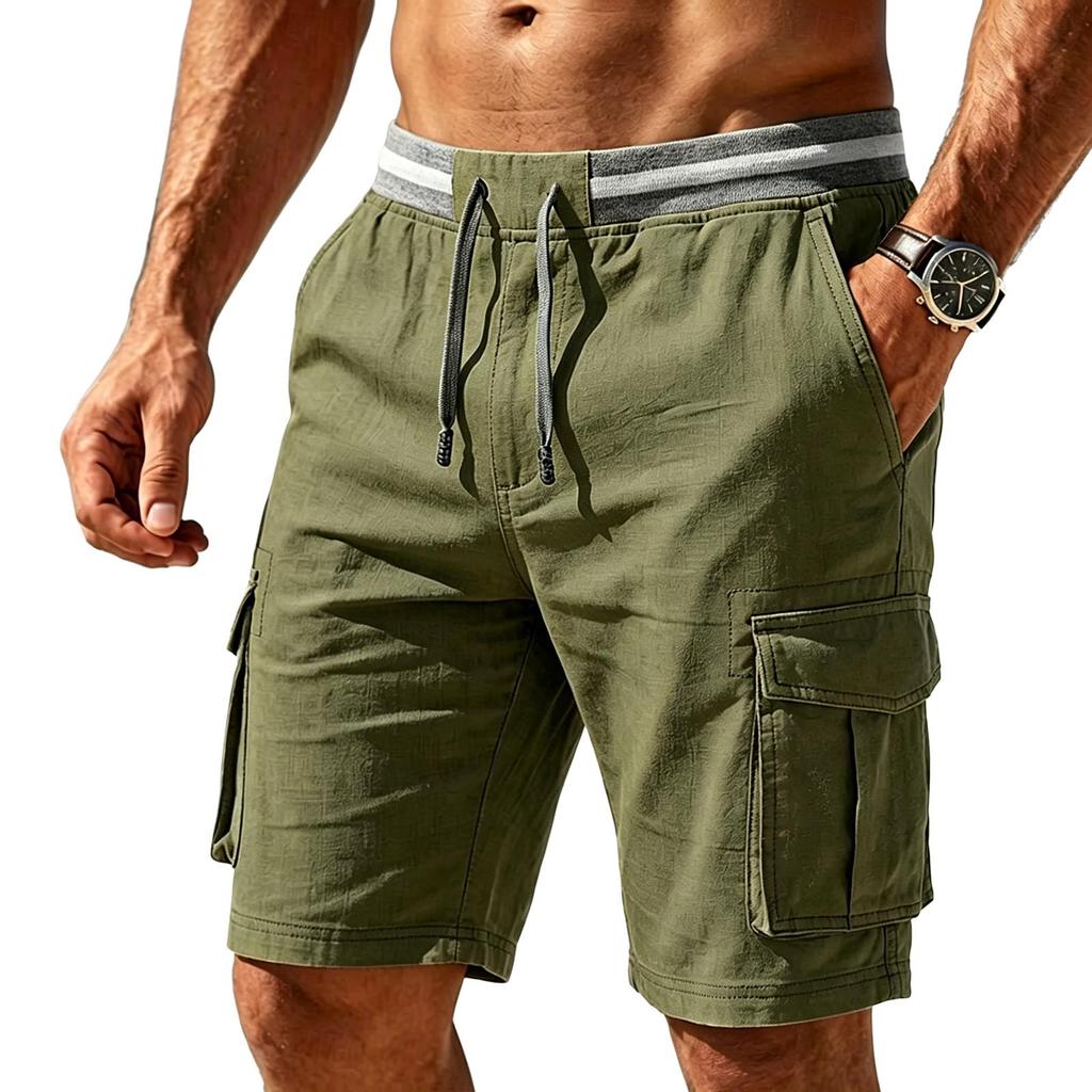 Pantalones Cortos Cargo para Hombre con Cintura Elástica y Cordón, Transpirables Casuales de Verano