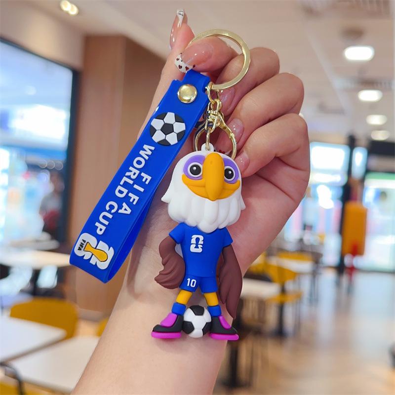 2026 World Cup Keychain with Cartoon Mascot Charm, Fan Merchandise Car Decor, Cute Soccer Trophy Pendant Gift for Supporters