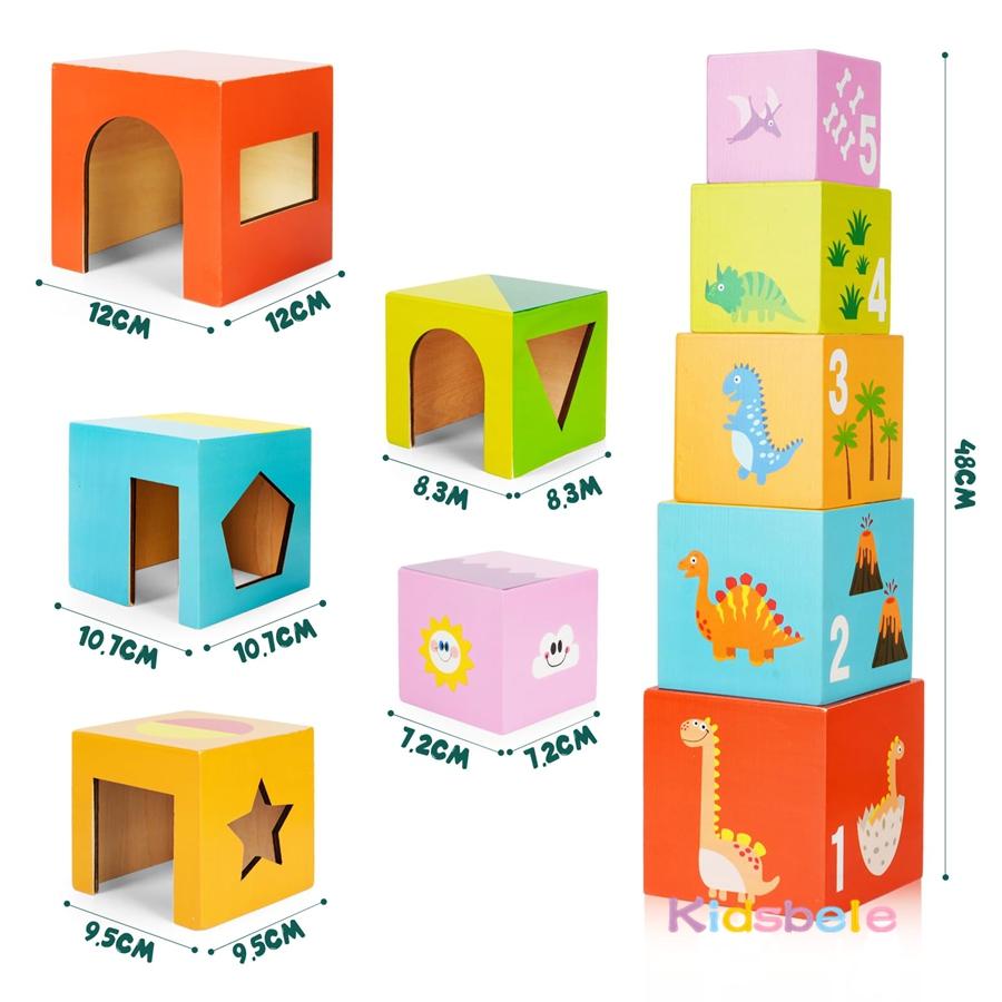 Puzzles Toys for Toddler 5PCS Wooden Box To Build and Stack Montessori Colours Numbers Recognition Toy With 24 Cards Logic Toy