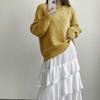 Autumn and winter new simple pullover knitted sweater crew neck sweater women's loose versatile lazy style solid color top tide