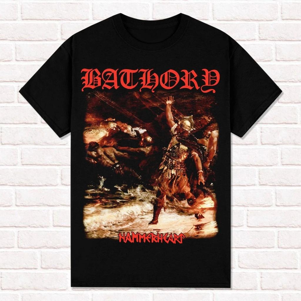 Hammerheart 1990 Thrash Metal Black Metal Viking Metal Tops Bathory TShirt Print Cotton Short Sleeve Casual Loose Tops Unisex