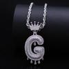 Stylish Hip Hop Zircon Crown Pendant Necklace with 26 English Letters for Women