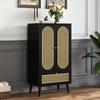 Compact Sideboard (1,1m), Rattan Design, Black, 2 Doors, 1 Drawer, Highboard, Dining Room Cabinet, Bookshelf, - Versatile Storage Solutions