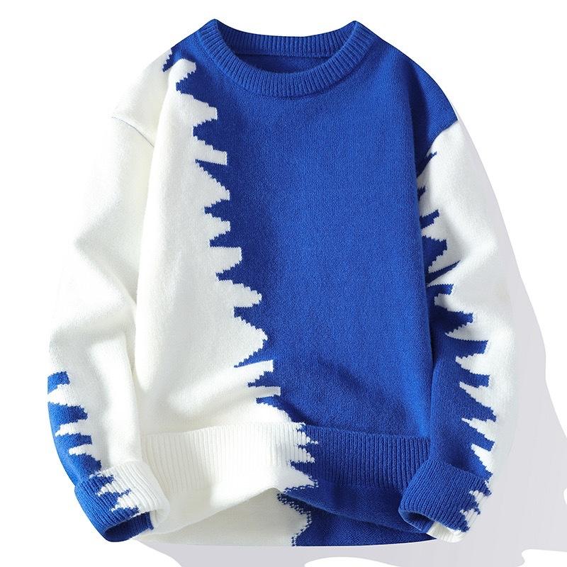 Autumn and Winter Men's Thickened Loose and Warm Knitted Sweater Contrasting Color Youth Bottoming Shirt