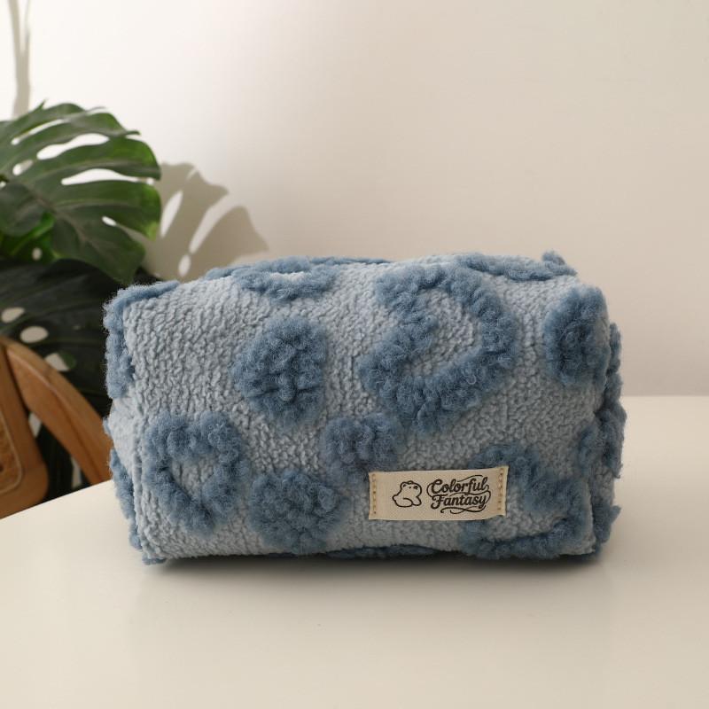 Plush Girl Heart Makeup Bag Portable Travel Storage Organizer With Hanging Loop For Students
