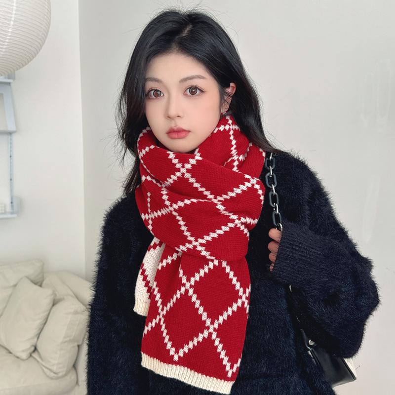 Red Scarf Women's Winter New Autumn and Winter Atmosphere High-end Christmas New Scarf Warm and Thicker