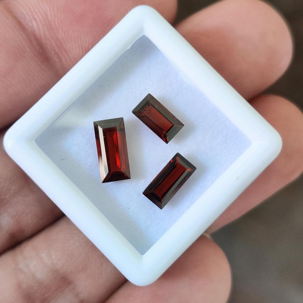 3 Pcs Baguette Cut 7-9 Mm Size Natural Garnet Gemstone Lot, Healing Gemstones.
