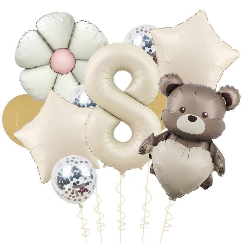 Matte Love Bear Colored Daisies 40 Inch Caramel Cream Aluminum Film Sequins Latex Balloon Birthday Set