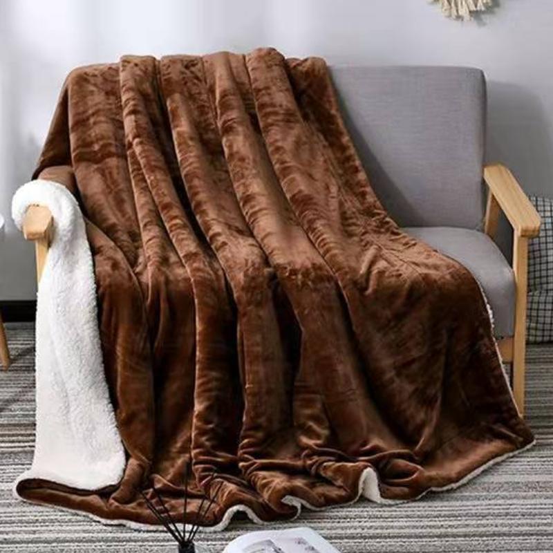 

Зимнее шерстяное одеяло для взрослых, толстое теплое зимнее двустороннее одностороннее однотонное дорожное офисное одеяло, диван 150x200cm коричневый