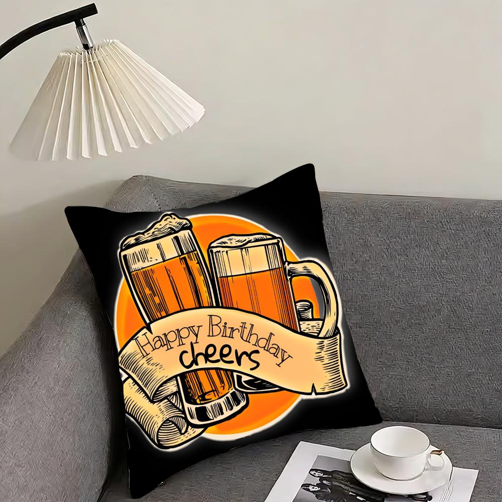 Poszewka na poduszkę w stylu retro z motywem piwa i wina, dwustronna, pluszowa – Do samochodu, na sofę, do sypialni, idealna na prezent.