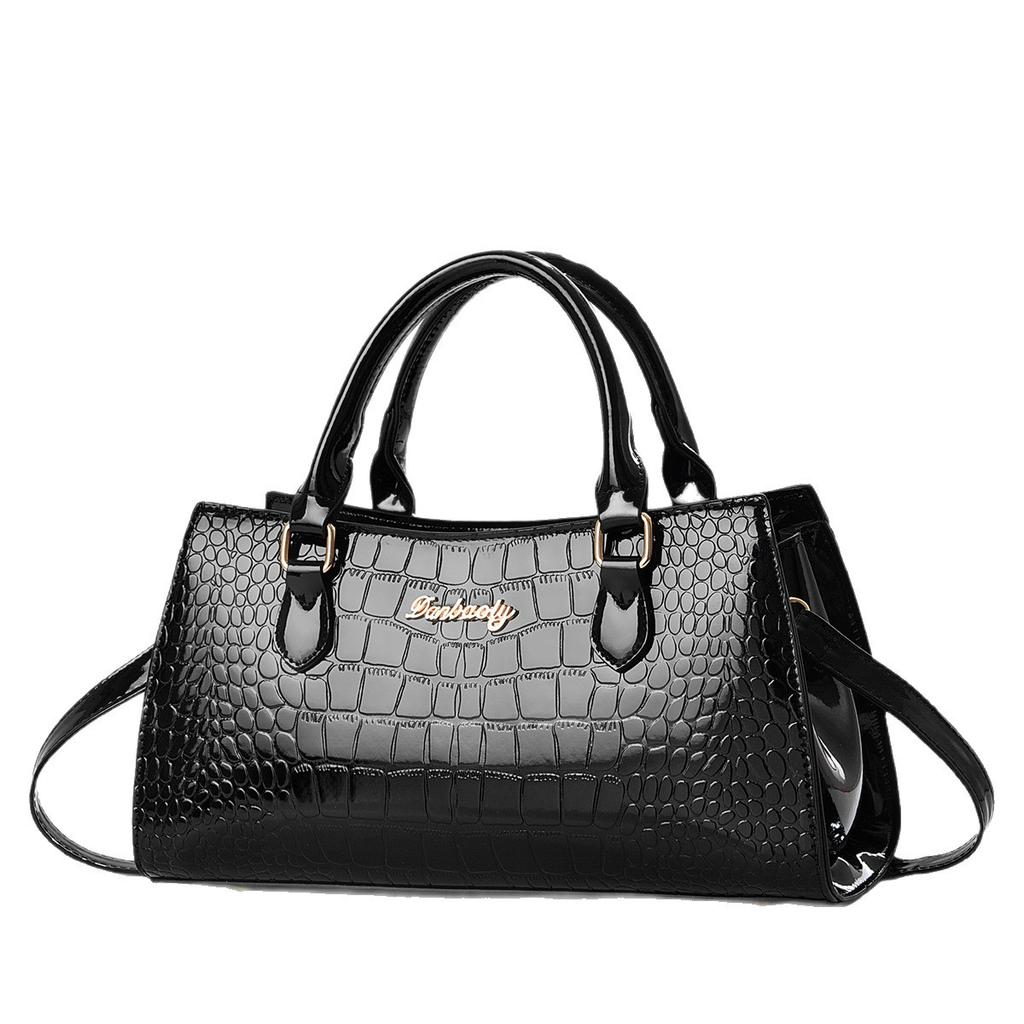 Women’s Light Luxury Shiny Crocodile Pattern Top Handle Bag, Elegant Shoulder Crossbody Purse For Middle-Aged Moms