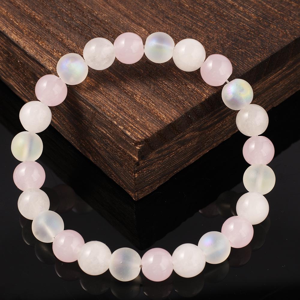

Lucky Moonlight Stone Pink Crystal Bracelet, Women s Spring and Summer Matching Clothes, Handmade