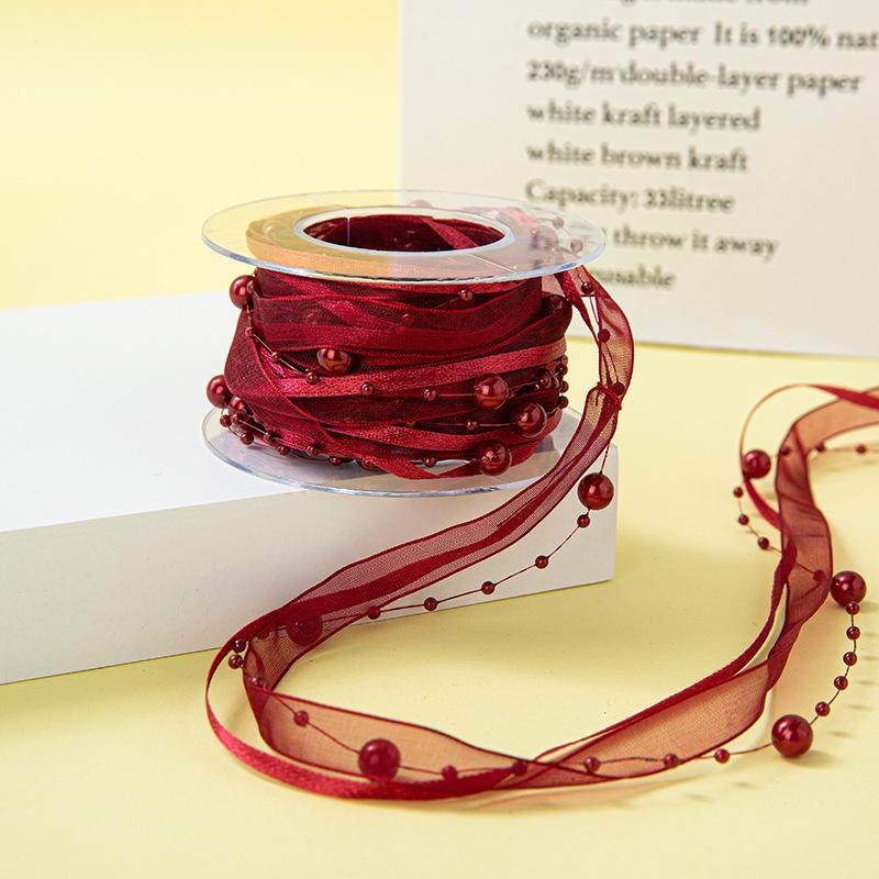 Handwoven Beaded Pearl Ribbon Belt for Gardening, Flower Packaging & Handmade Accessories