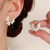 French Gentle and Sweet White Bow Stud Earrings Women's Light Luxury Earrings Ears