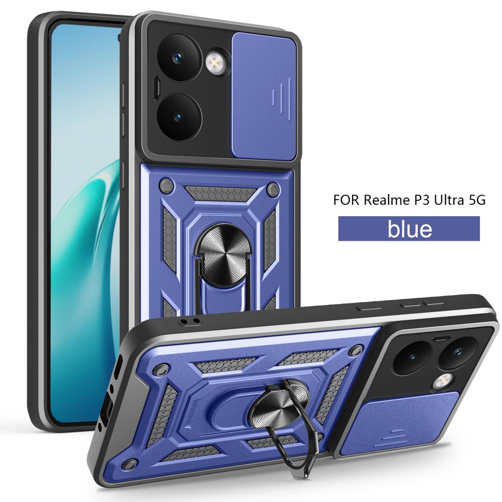 Für Realme P3 Ultra Hülle Realme P3 Ultra Cover Magnetischer Ringhalter Rüstungs-Handyhülle Schiebekamera-Schutz Rückseite