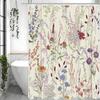 Elegant Wildflower Shower Curtain for a Nature-Inspired Bathroom, Featuring Vibrant Flowers and Herbs On a Soft Beige Background