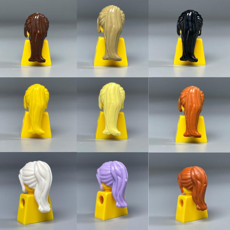 Yiran Toy Women's 10Pcs Moc Bricks Girl Hairs High Ponytail Ideal For 4Cm Figure Wear Head Body Parts Attachments Diy Building Blocks Kids Playthings