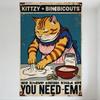 Vintage Kittzy Cat Tin Sign Anthropomorphic Orange Tabby Kneading Dough Retro Mid-Century Metal Poster for Bar Pub Home Cafe Wal