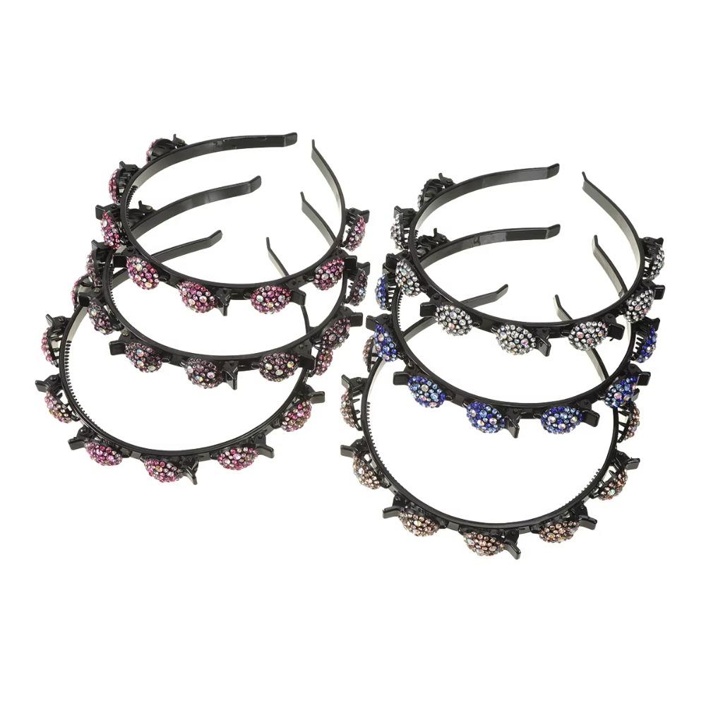 Elegant Hair Bands with Clips Sweet Shiny Hair Hoop Rhinestone Bangs Fixed Headband Banquet