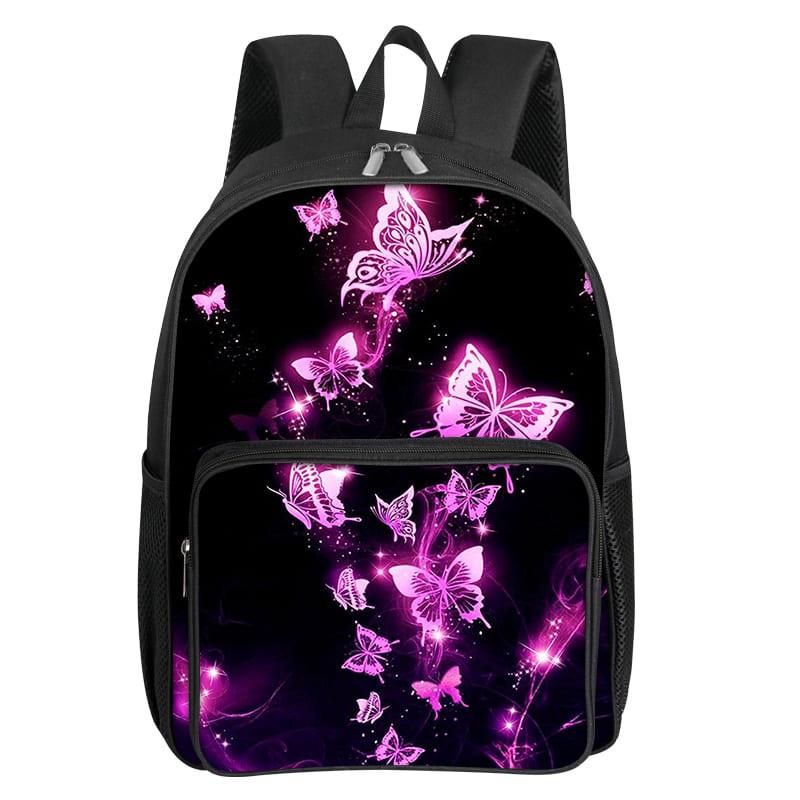 Sac à dos carré avec poche avant motif papillon pour garçons et filles Meilleurs cadeaux Sacs d'école dessin animé plat 2D pour enfants