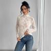 Spring Ladies Butterfly Jacquard Mesh Slim Small Standing Collar Long Sleeve T-Shirt