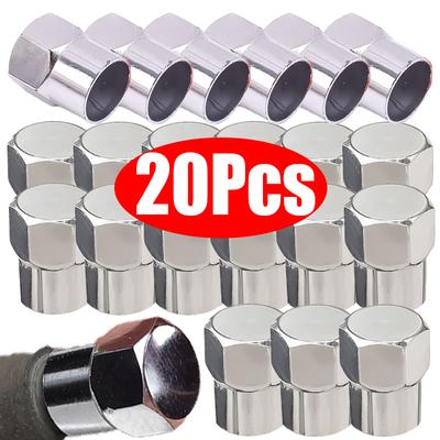 Car Flat Head Valve Cap Universal Hexagonal Chrome Plated Dust Wheel Nozzle Decor Tyre Valve Stem Caps Auto Accessories 20/10Pcs