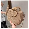 2025 New Round Bucket Straw Bag Diagonal Span Beach Bag Handbag Vegetable Basket Woven Bag Fashionable Pastoral Women's Bag