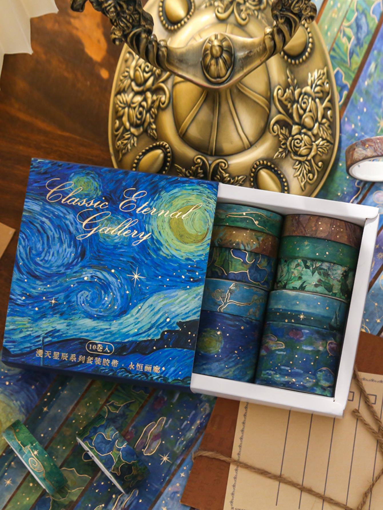 

10 шт., васи-лента - набор винтажных акварельных васи-лент с золотой фольгой - эстетическая декоративная лента, скрапбукинг, поделки своими руками 10 rolls in a box разноцветный