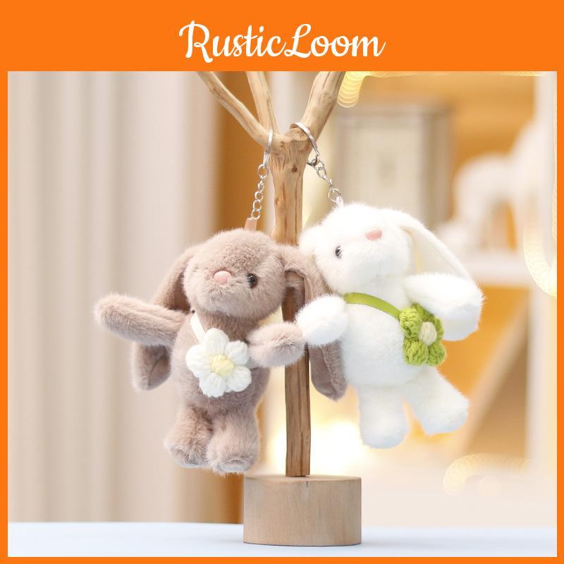 Back Rabbit Flower Keychain Cute Girl Backpack Decorative Pendant Doll Plush