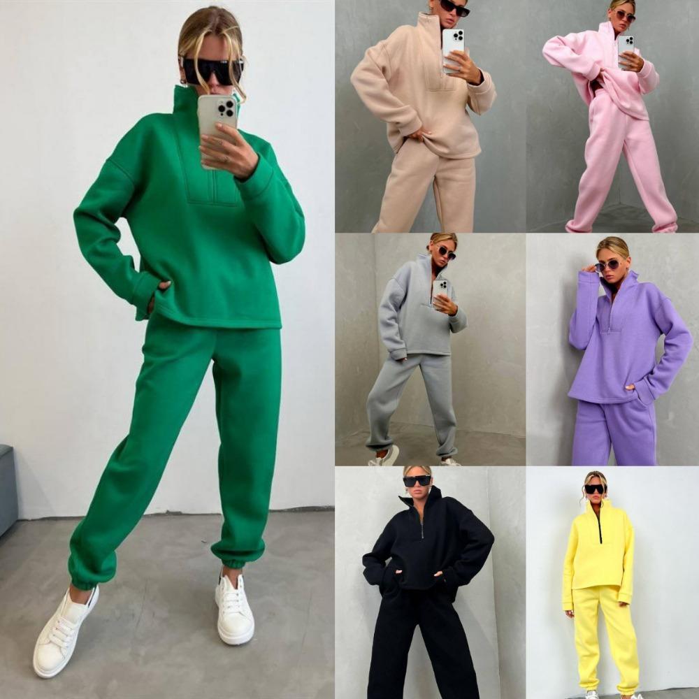 Frühlings- und Herbst-Damen-Pulloveranzug Stehkragen Locker Lässig Hausdienst Kordelzug-Hose Anzug